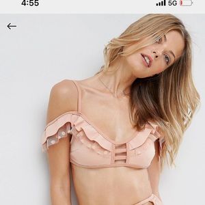 Frill Latisse Bardot dot mesh bikini top